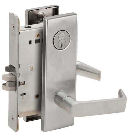 Schlage Grade 1 Institution Mortise Lock, Schlage FSIC With Core, S123 Keyway, 06 Lever, N Escutcheon, Satin L9082R 06N 626